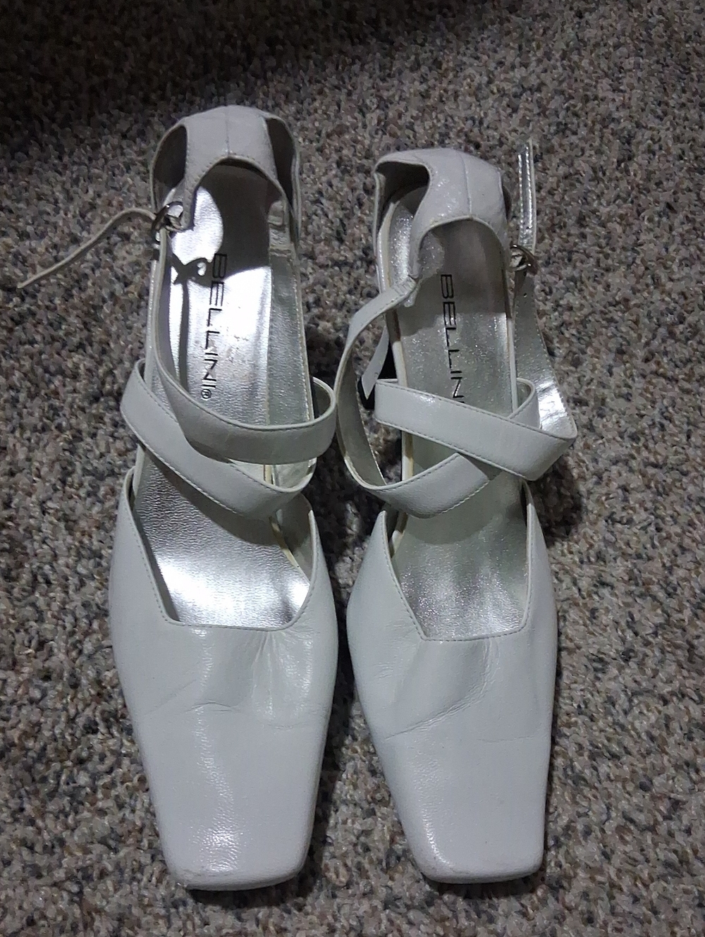 Bellini White Square Toe Cross-Strap Dress Heels